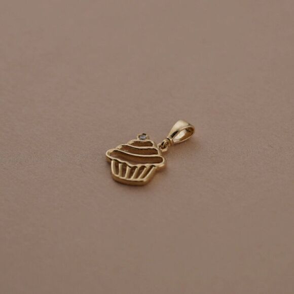 14K Solid Gold Cupcake Charm | Modern Jewelry | Symbols of Celebration, and Joy - Picture 8 of 11